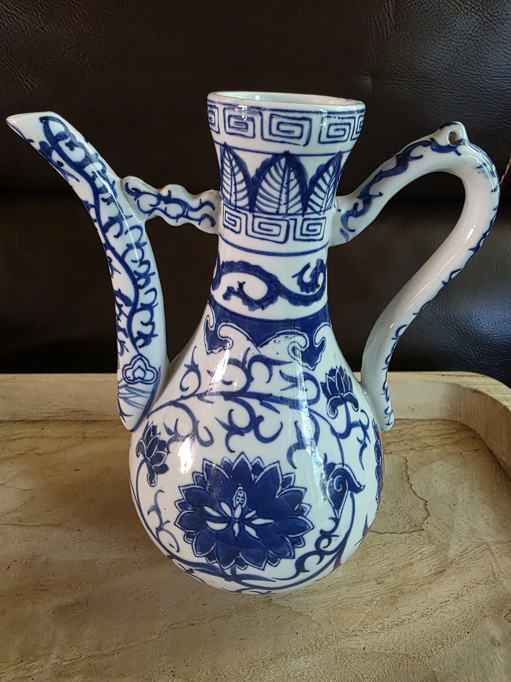 Vintage Blue and White Ceramic Chinoiserie Pitcher / Teapot